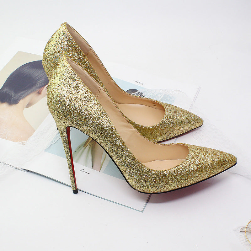 Glitter pointed high heels