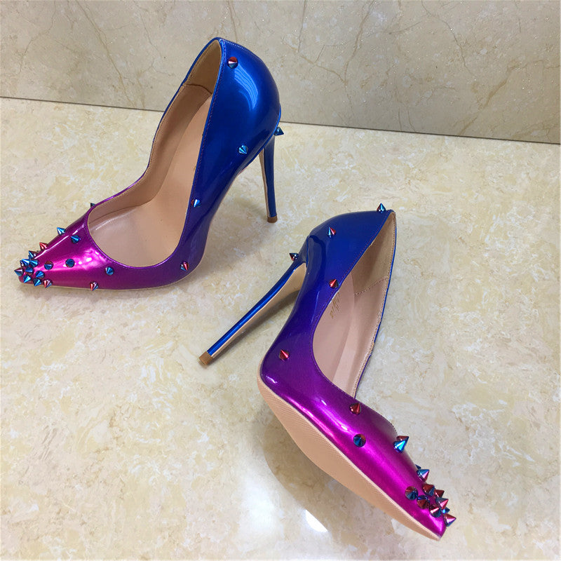 Gradient rivet high heels